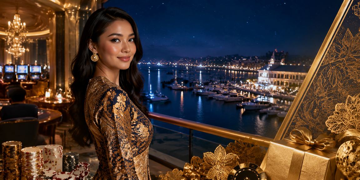 Meja blackjack bergaya kasino dengan elemen batik Malaysia di Langkawi